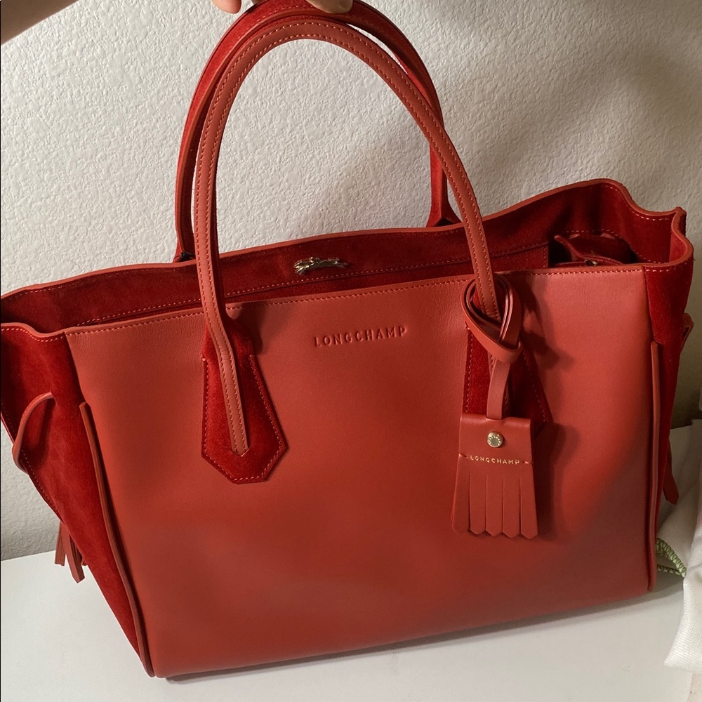 Longchamp Penelope Red Soft Leather & Suede Large Tote Bag - Picture 2 of 15